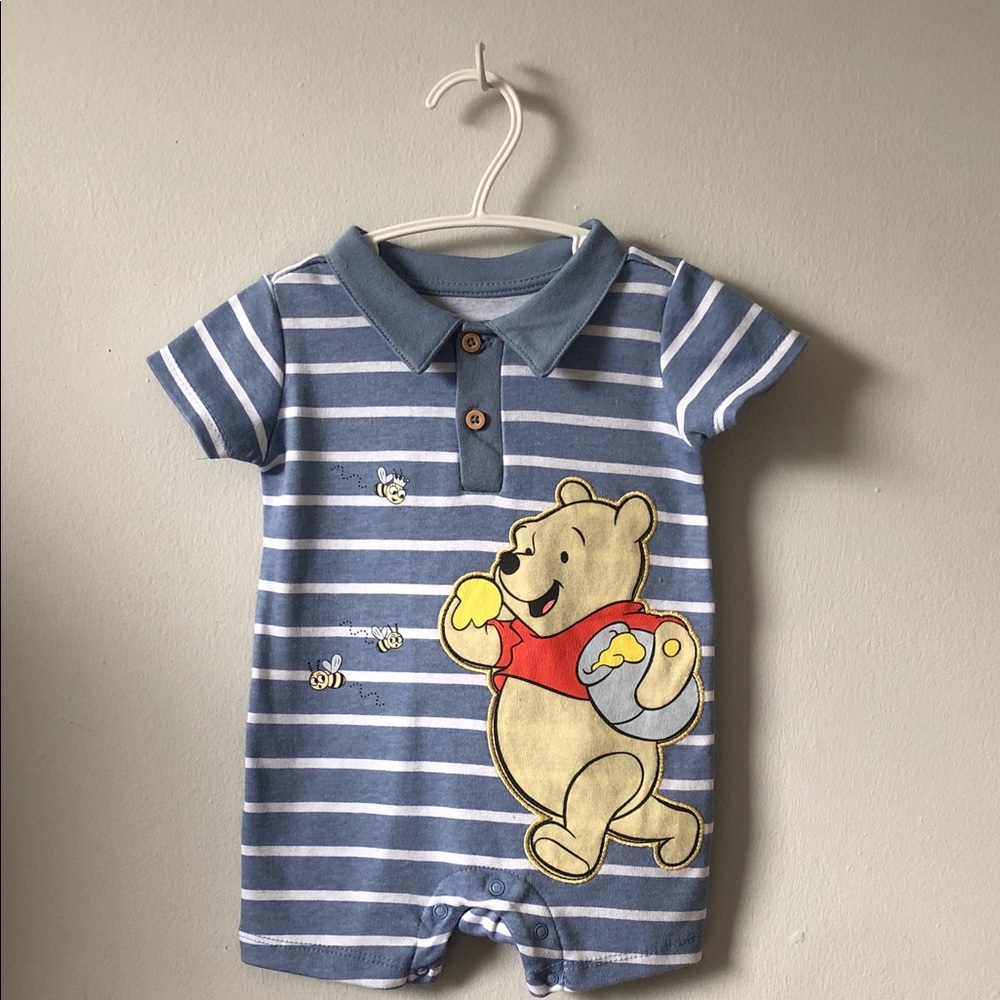 Disney Baby Blue & Cream Striped Polo Romper